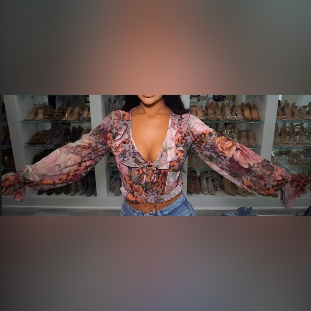 Missguided Floral Leopard Chiffon Milkmaid Top - Picture 4 of 6